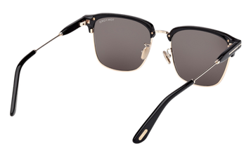 Tom Ford FT1242-K (01A) sunglasses close-up – smoke lenses with gold ‘T’ temple detailing. Available at Lifestyle Optical Sydney