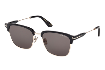 Tom Ford FT1242-K (01A) sunglasses in shiny black with gold ‘T’ detailing – angled front view. Available at Lifestyle Optical Sydney