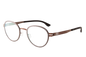 ic! berlin Gallium IC5326 eyeglasses in Shiny Copper and Teak – lightweight round full-rim carbon fibre-inspired frame, angled product view.