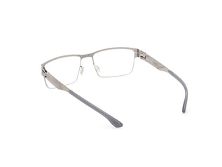 Rear angled view of ic berlin Hania L optical frame in Chrome with slim stainless steel temples and grey ergonomic tips.