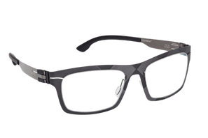 Angled front view of ic! berlin IC5152 BLACK eyeglasses showing matte black carbon fibre full-rim rectangular frame with FLEXARBON® temples and screwless hinge.