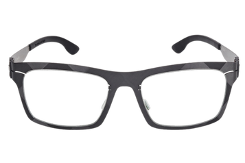 Front view of ic! berlin IC5152 BLACK eyeglasses showing matte black carbon fibre full-rim rectangular frame with FLEXARBON® temples and screwless hinge.