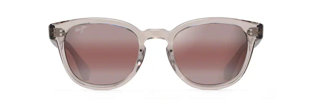 Front view of Maui Jim Cheetah 5 sunglasses in Crystal with a Hint of Pink frame and Maui Rose® lenses, showing soft cat-eye silhouette. Available at Lifestyle Optical
